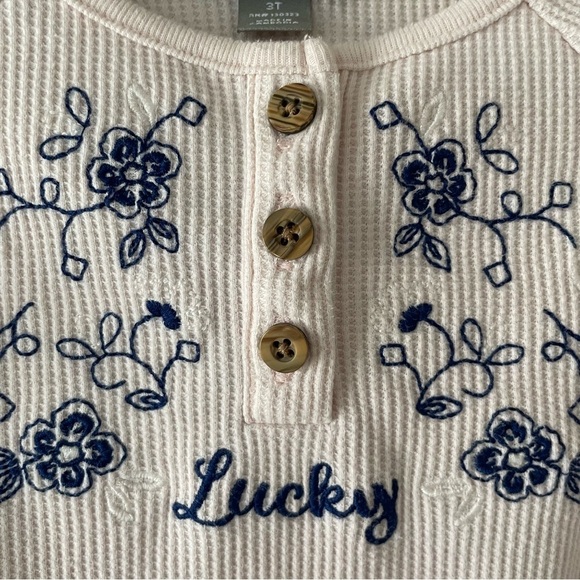 Lucky Brand Thermal Shirt Top Toddler Girls 3T Pink Long Sleeve Henley Warm Cozy - Picture 4 of 10